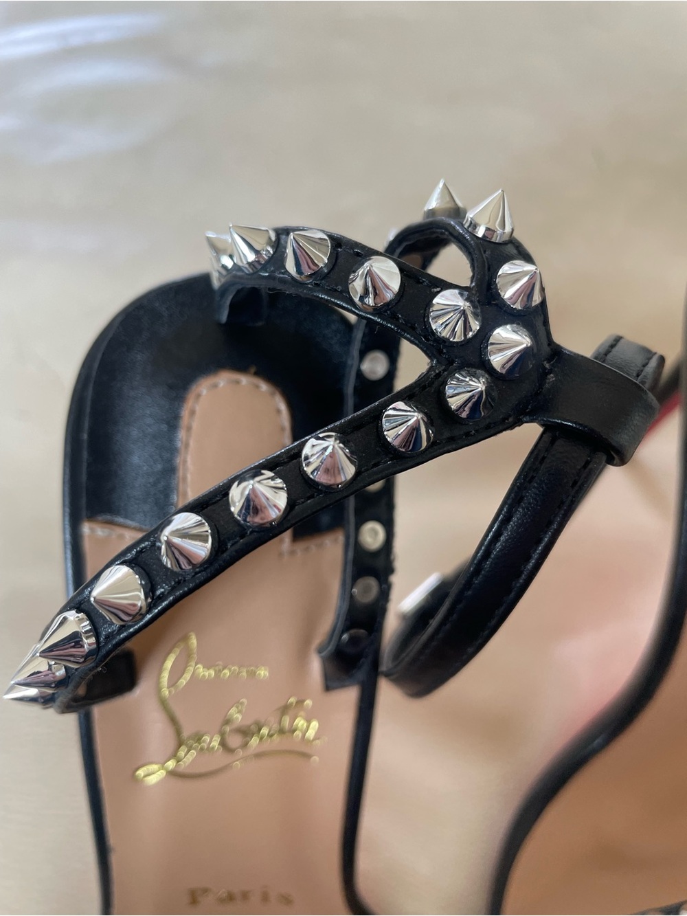 Christian Louboutin So Me 100 - Black Spike-Trim Ankle-Strap Heels, Sz 12 / EU43 - Picture 10 of 16